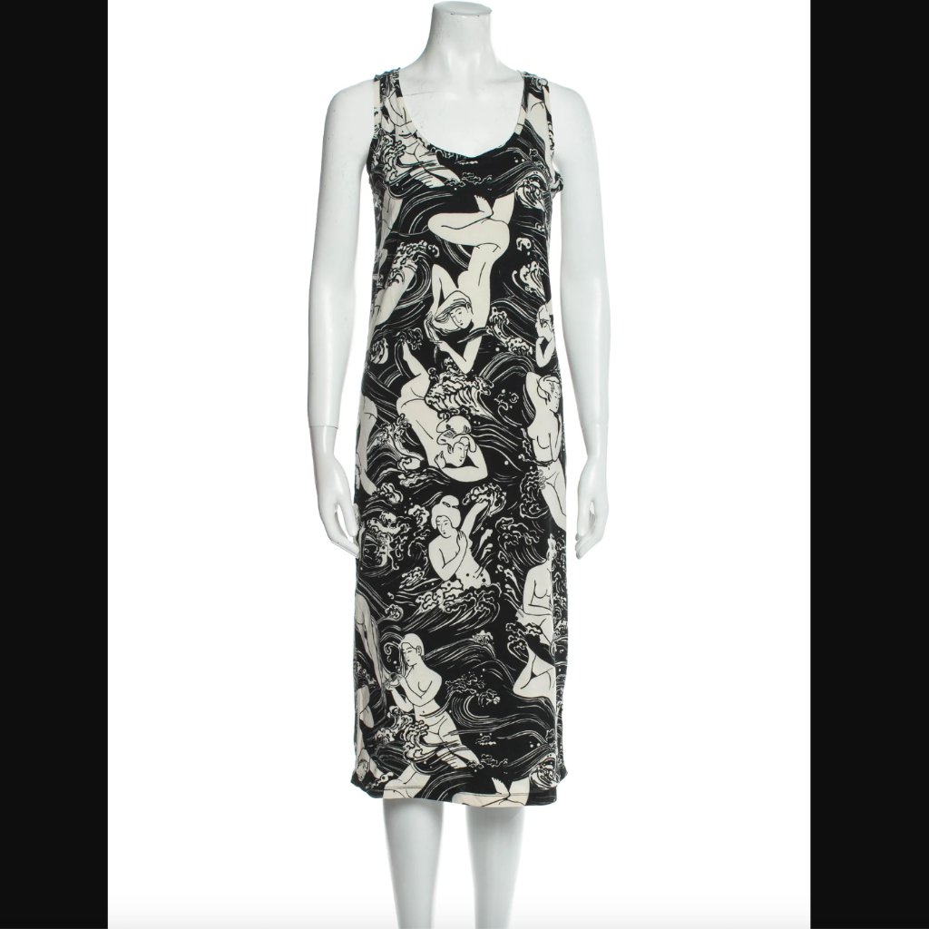 Nwt Carven Japanese Geisha Tokyo Naked Nude Women Novelty 100% Cotton Midi Dress